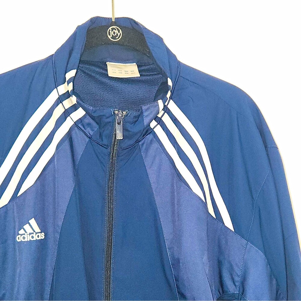 Adidas Climalite Men's Full Zip Track Jacket Blue/White 3-Stripes Pockets MEDIUM